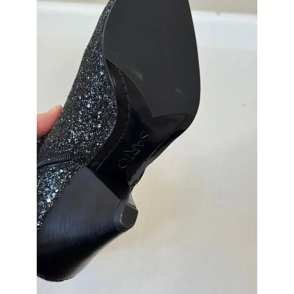 Franco Sarto Black Glitter Ankle Boots Booties Womens 9 Boho Western Glitz Glam